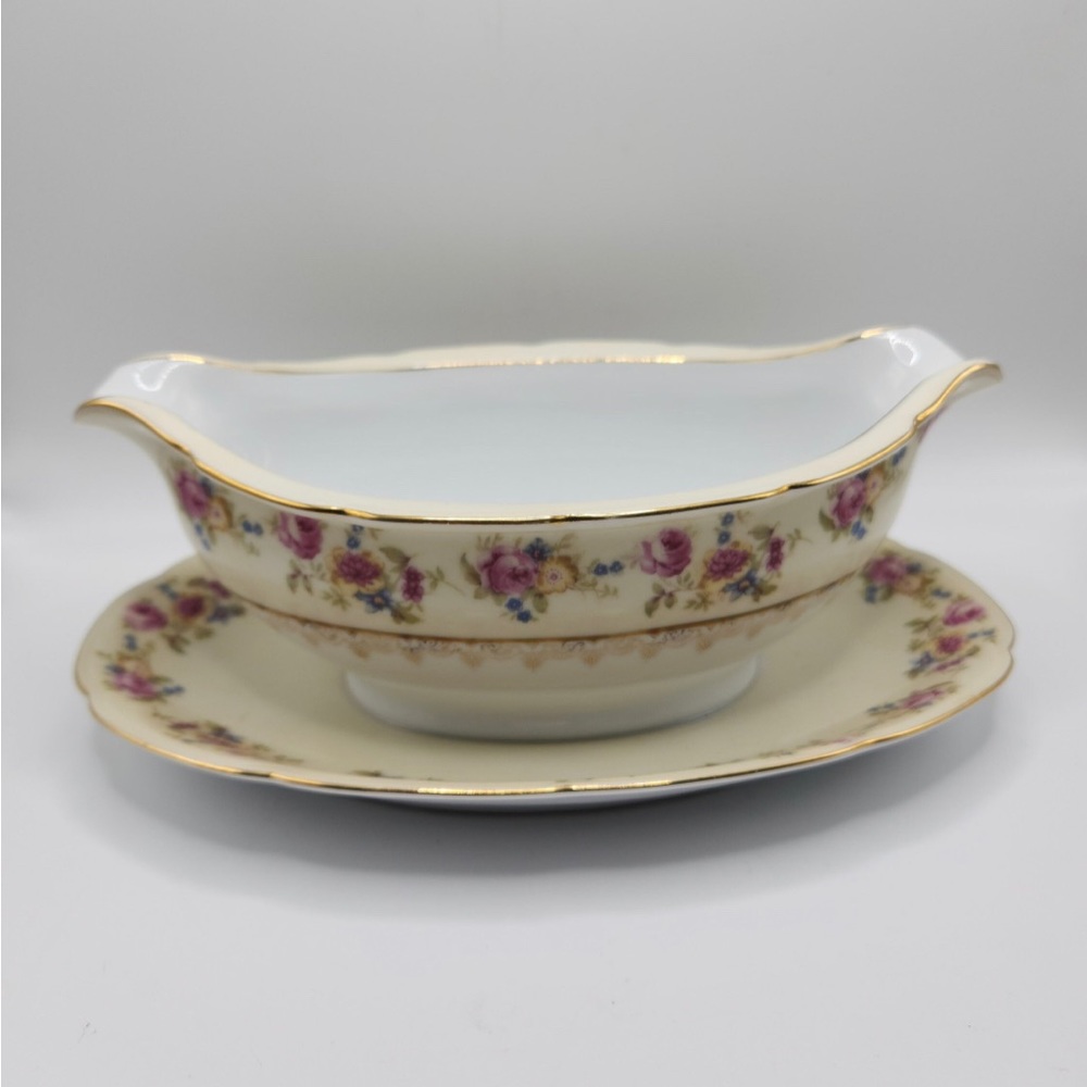 Vintage 1950’s China Gravy Boat Attached Plate Occupied Japan Hostess - Picture 4 of 6